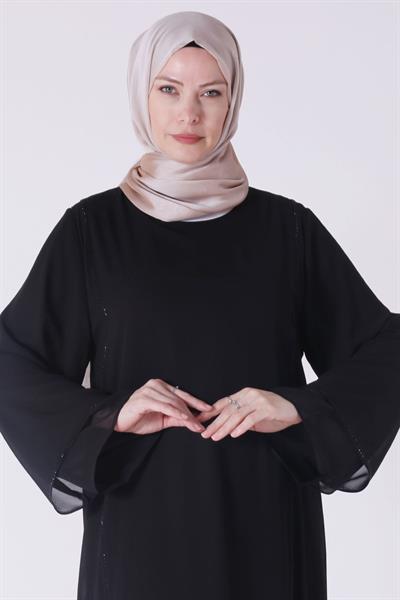 Büyük Beden Şifon Abiye Elbise Siyah OTW50025