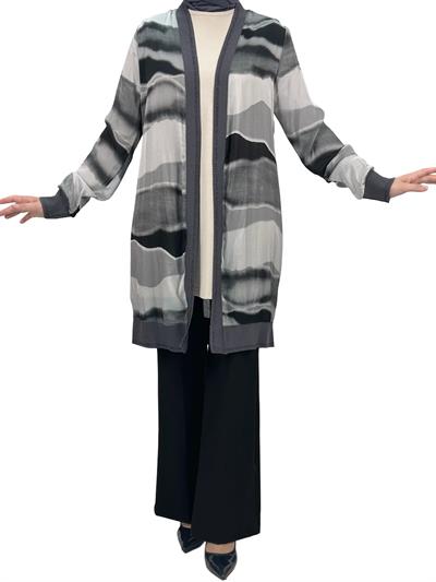 Büyük Beden Şifon Ceket Gri OTW446