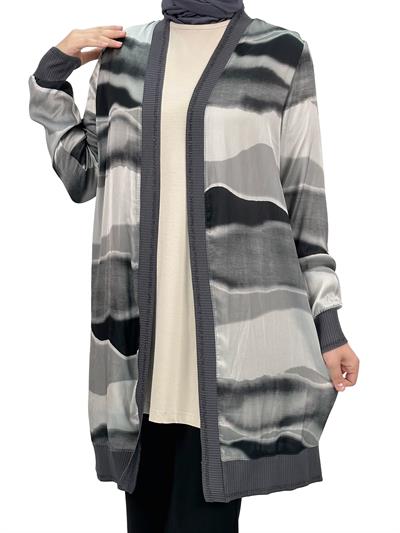 Büyük Beden Şifon Ceket Gri OTW446