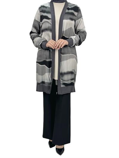 Büyük Beden Şifon Ceket Gri OTW446