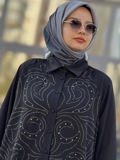 Büyük Beden Şık Tensel Tesettür Takım Siyah OTW45838