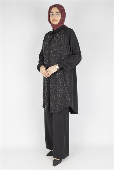 Büyük Beden Şık Tensel Tesettür Takım Siyah OTW45838