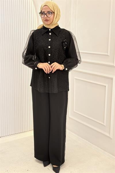 Büyük Beden Şık Tesettür Takım Siyah OTW46836