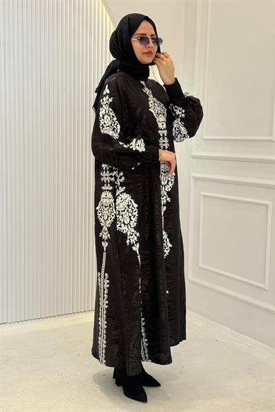 Büyük Beden Siyah Beyaz Motif Desenli Salaş Elbise Desenli OTW9277
