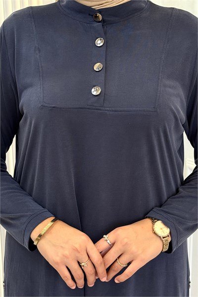 Büyük Beden Spor Düğmeli Pantolonlu Takım İndigo OTW372