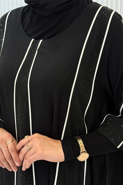 Büyük Beden Taş Detaylı Tunik Elbise Siyah OTW1704