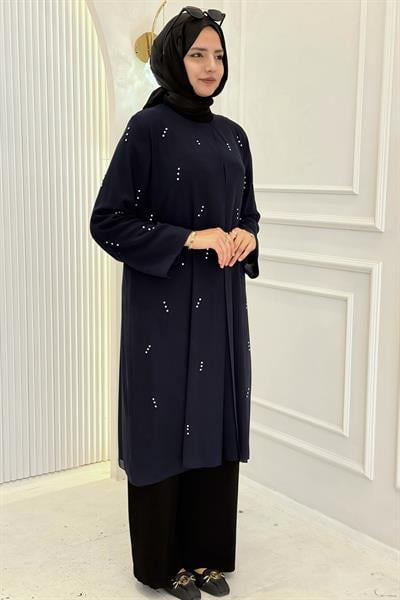 Büyük Beden Taş Detaylı Tunik Lacivert OTW1373