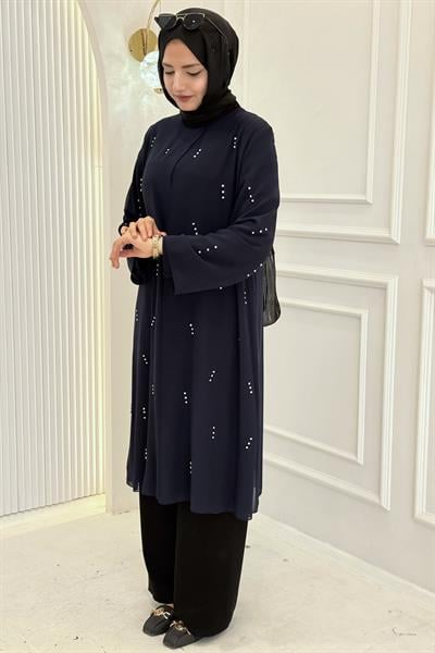 Büyük Beden Taş Detaylı Tunik Lacivert OTW1373