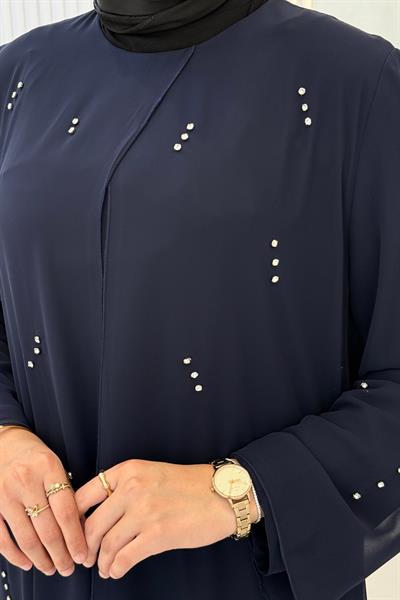 Büyük Beden Taş Detaylı Tunik Lacivert OTW1373