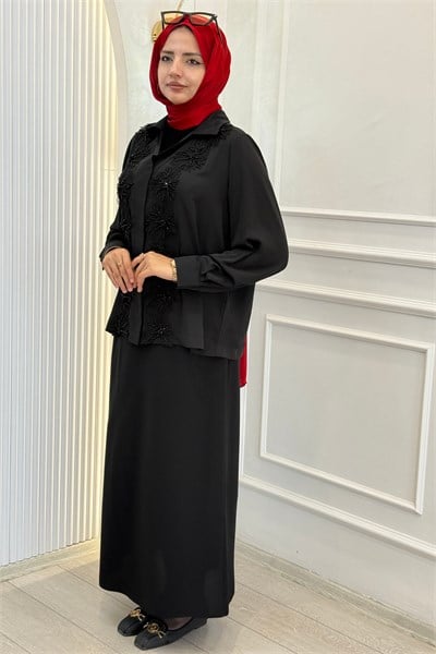 Büyük Beden Taş İşlemeli Güpür Detaylı Gömlek Siyah OTW9929