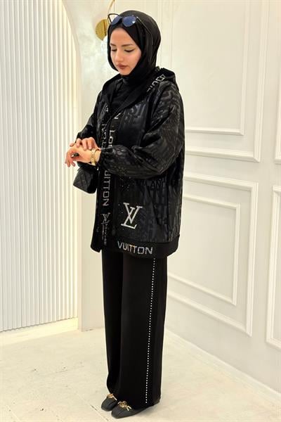 Büyük Beden Taş İşlemeli Spor Şık Ceket Siyah OTW5153