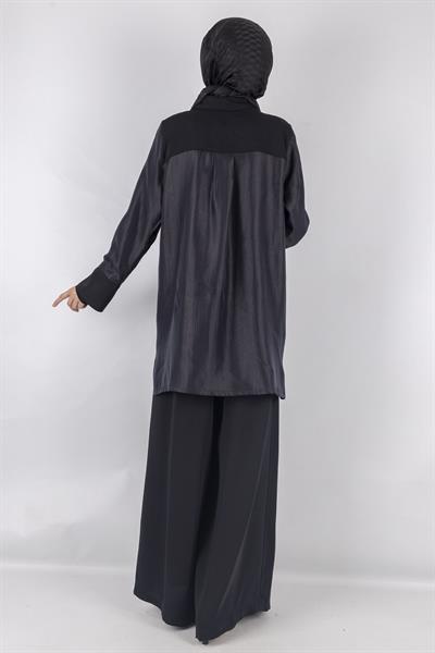 Büyük Beden Tasarım Pantolonlu Takım Siyah OTW1017