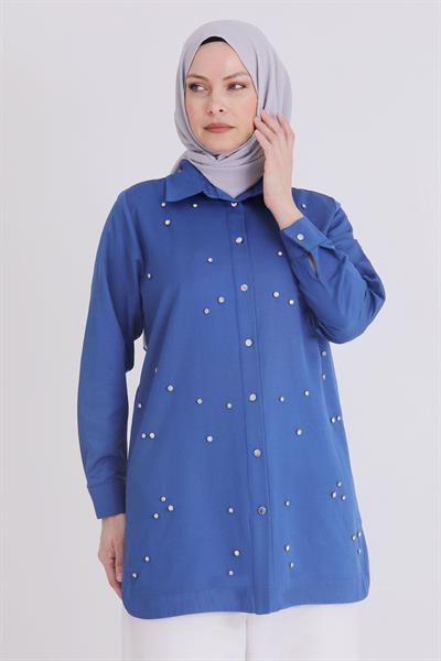 Büyük Beden Taşlı Tunik İndigo OTW23030