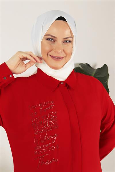 Büyük Beden Taşlı Tunik Kırmızı OTW23017