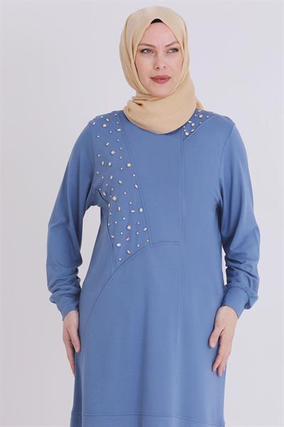 Büyük Beden Taşlı Tunik Mavi OTW20114