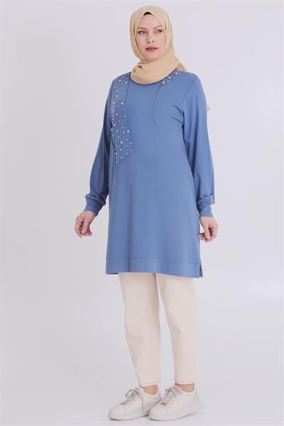Büyük Beden Taşlı Tunik Mavi OTW20114