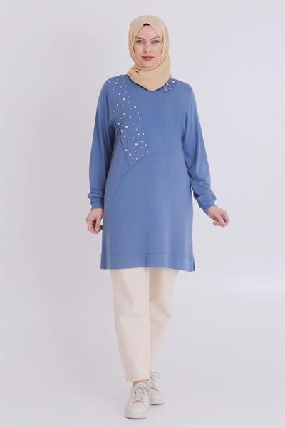 Büyük Beden Taşlı Tunik Mavi OTW20114
