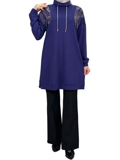 Büyük Beden Taşlı Tunik Mor OTW2116