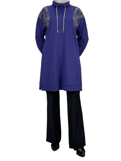 Büyük Beden Taşlı Tunik Mor OTW2116