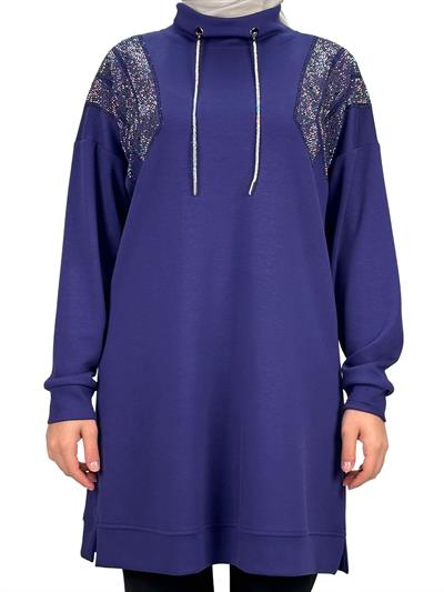 Büyük Beden Taşlı Tunik Mor OTW2116