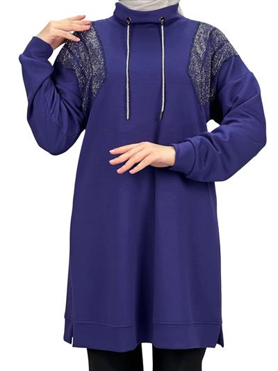 Büyük Beden Taşlı Tunik Mor OTW2116