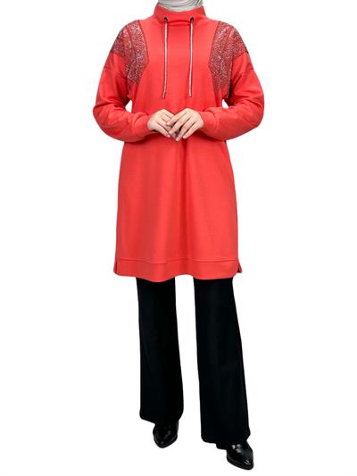 Büyük Beden Taşlı Tunik Nar Çiçeği OTW2116