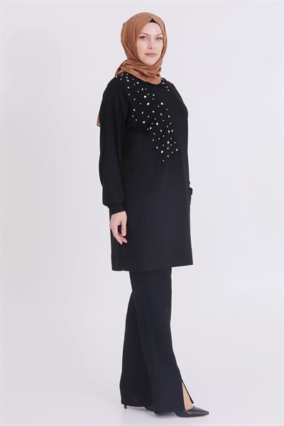 Büyük Beden Taşlı Tunik Siyah OTW20114