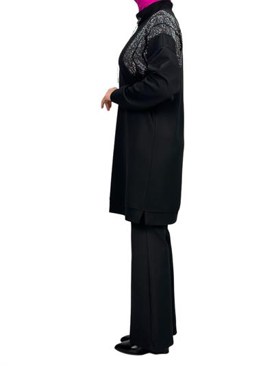 Büyük Beden Taşlı Tunik Siyah OTW2116