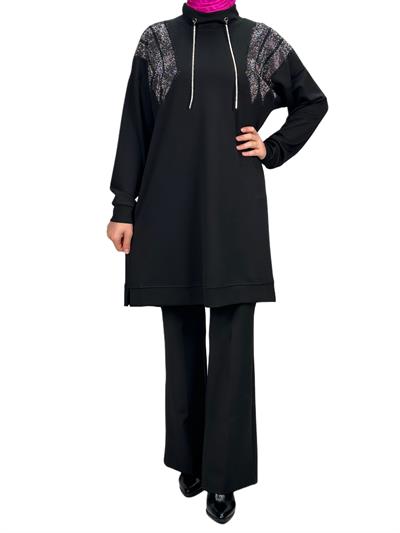 Büyük Beden Taşlı Tunik Siyah OTW2116