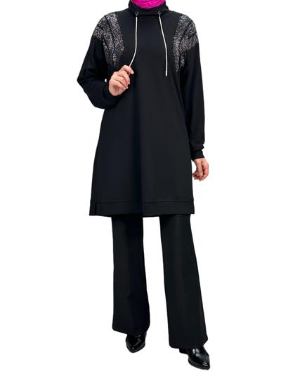 Büyük Beden Taşlı Tunik Siyah OTW2116