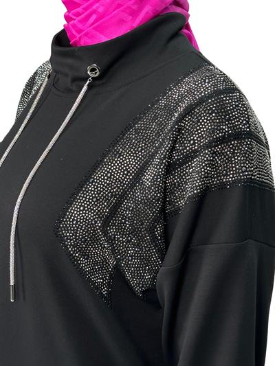 Büyük Beden Taşlı Tunik Siyah OTW2116