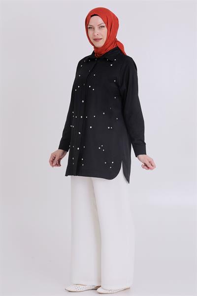 Büyük Beden Taşlı Tunik Siyah OTW23030