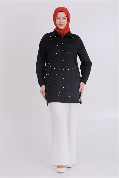 Büyük Beden Taşlı Tunik Siyah OTW23030