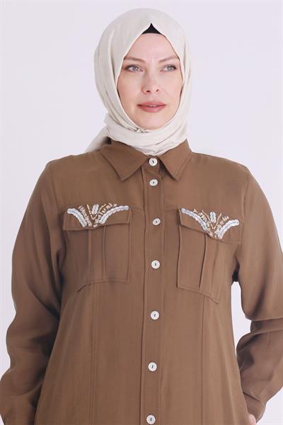 Büyük Beden Tensel Aerobin Ferace Kahve OTW28071