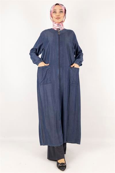Büyük Beden Tensel Kot Pardesü Mavi OTW501