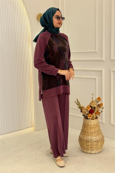 Büyük Beden Tensel Oysho Pantolonlu Takım Mürdüm OTW3431