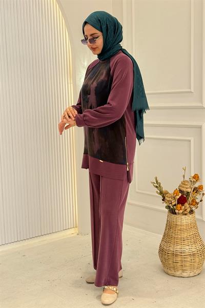 Büyük Beden Tensel Oysho Pantolonlu Takım Mürdüm OTW3431