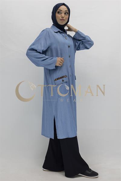 Büyük Beden Tesettür Denim Tunik Mavi OTW60392
