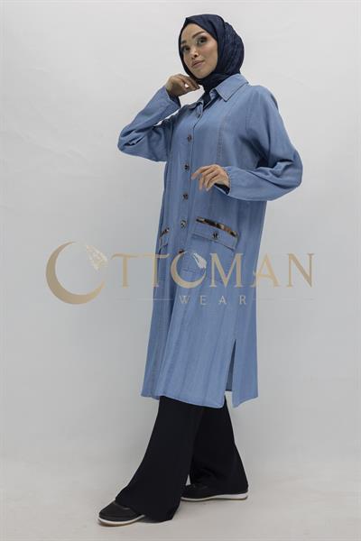 Büyük Beden Tesettür Denim Tunik Mavi OTW60392