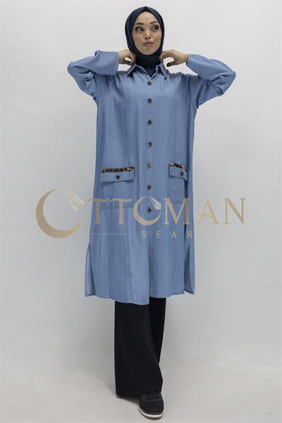 Büyük Beden Tesettür Denim Tunik Mavi OTW60392