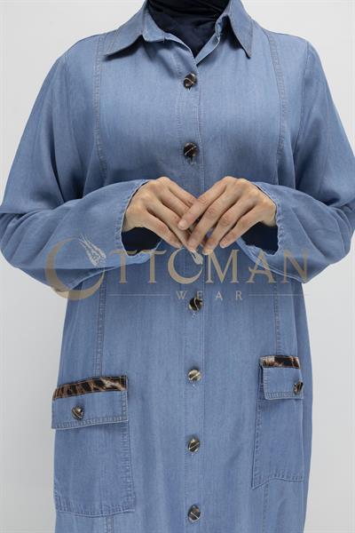 Büyük Beden Tesettür Denim Tunik Mavi OTW60392