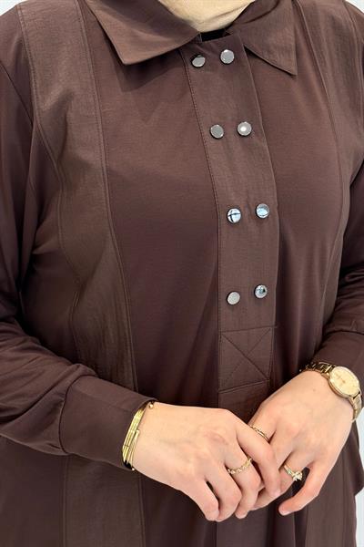 Büyük Beden Tesettür Elbise Kahve OTW7528