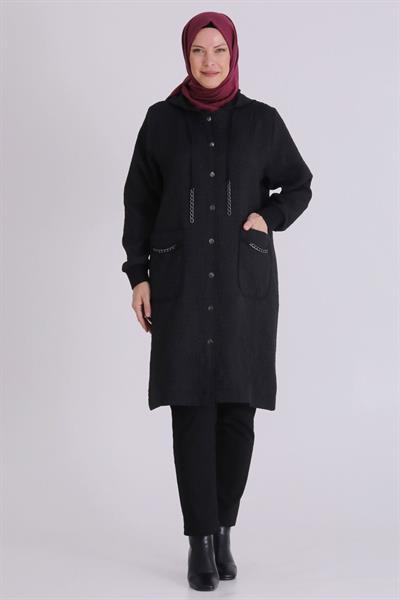Büyük Beden Tesettür Kapitone Kap Siyah OTW2552