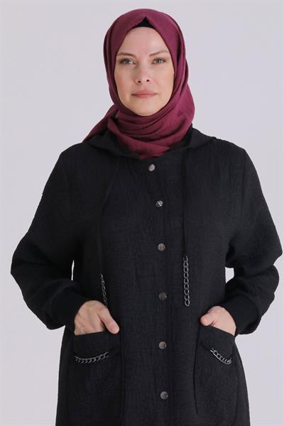 Büyük Beden Tesettür Kapitone Kap Siyah OTW2552