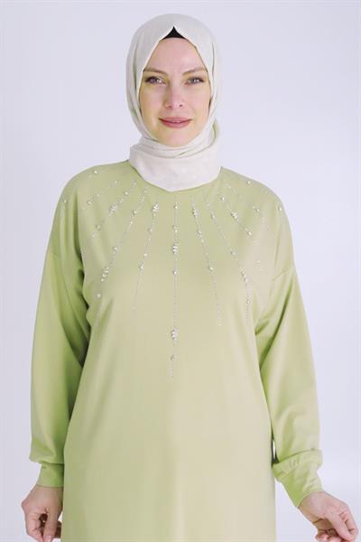 Büyük Beden Tesettür Örme Taşlı Tunik Ihlamur otw20122