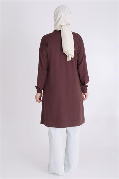 Büyük Beden Tesettür Örme Taşlı Tunik Kahve otw20122