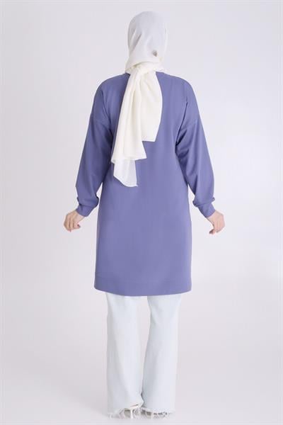 Büyük Beden Tesettür Örme Taşlı Tunik Morcivert otw20122