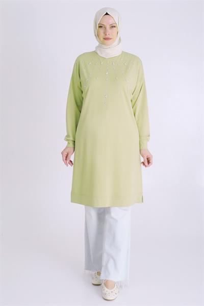 Büyük Beden Tesettür Örme Taşlı Tunik Ihlamur otw20122