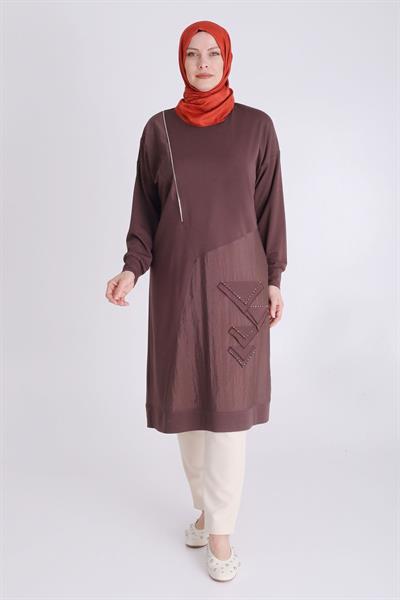 Büyük Beden Tesettür Örme Tunik Kahve OTW20123
