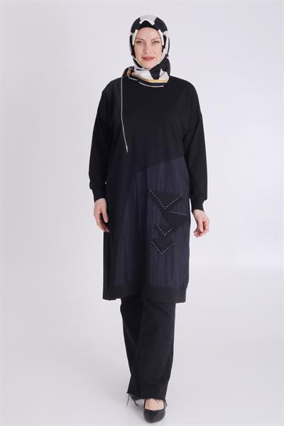 Büyük Beden Tesettür Örme Tunik Siyah OTW20123